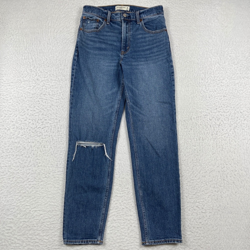 Abercrombie & Fitch The Mom High Rise Jeans Womens 26 2L Blue Distressed Denim
